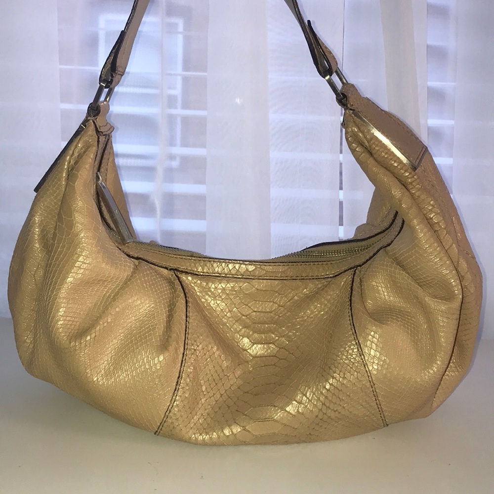 Calvin Klein nude snake print leather bag